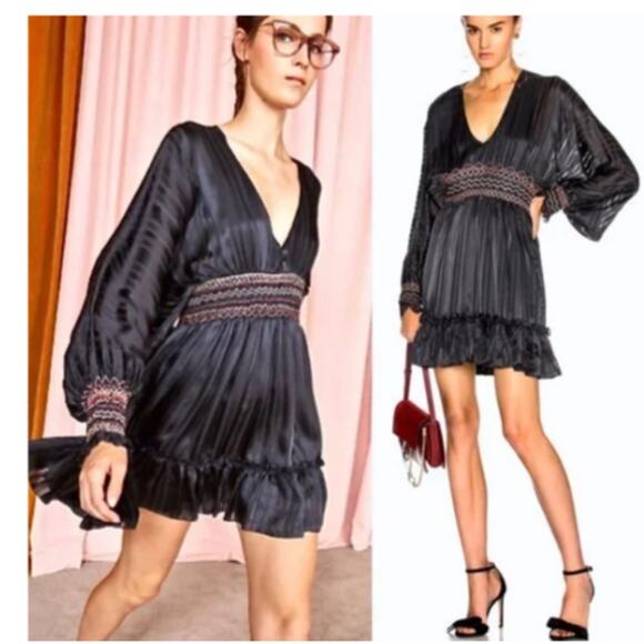 Ulla Johnson Odette Smocked Silk Midnight Mini Dress Size 2 - Picture 1 of 10